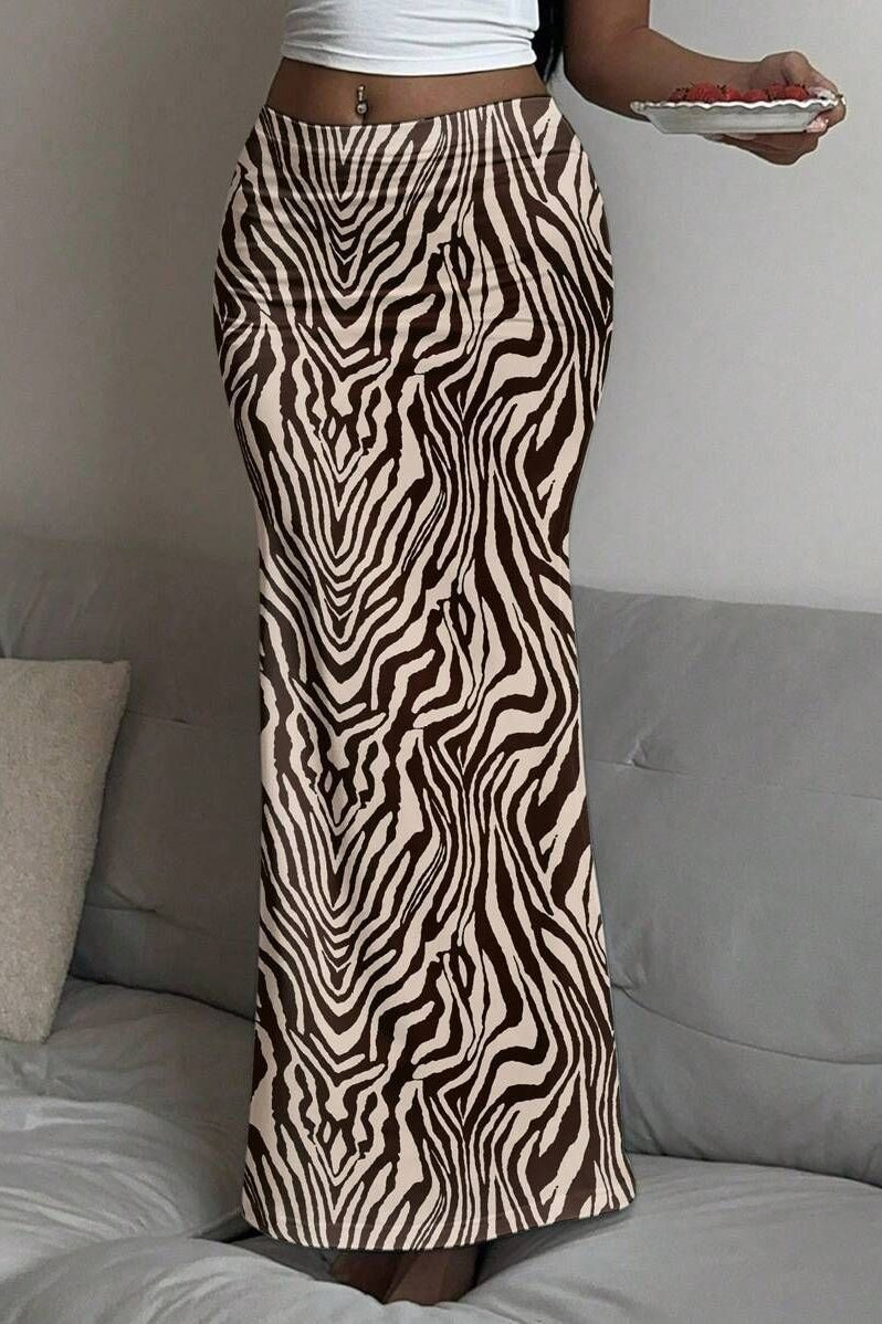 Low Rise Printed Maxi Skirt