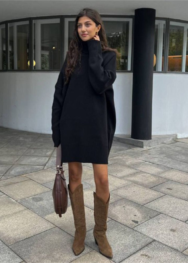 Harper Knit Turtleneck Sweater Dress – Oversized Long Sleeve Pullover