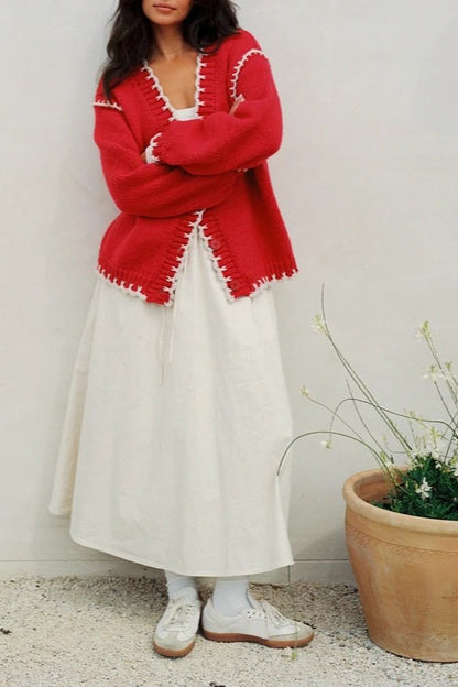 Cable Knit V Neck Button Cardigan