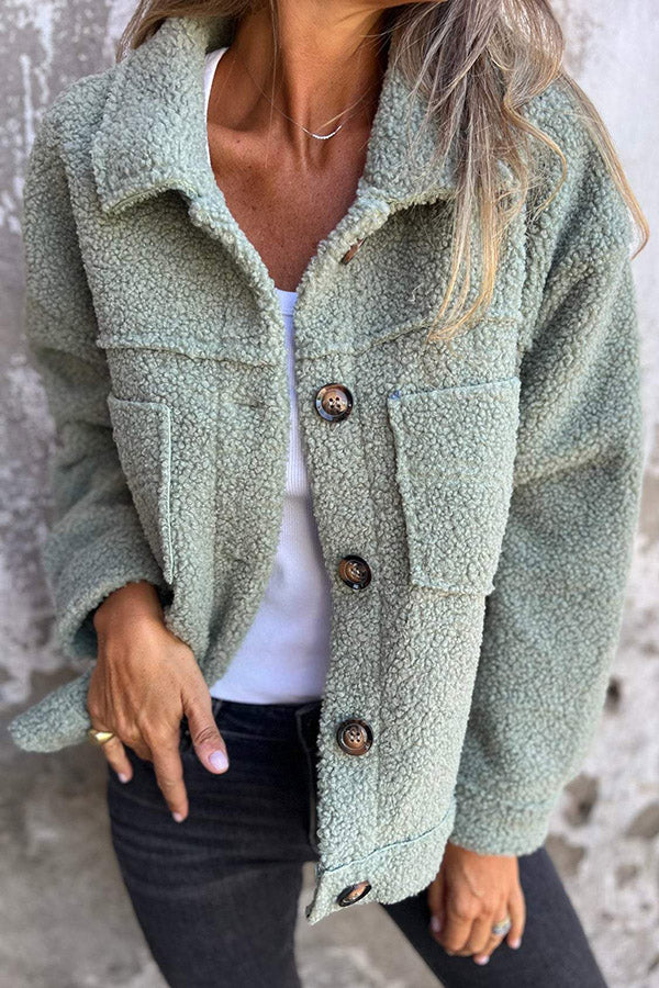 Lapel Single-breasted Pocket Polar Fleece Coat