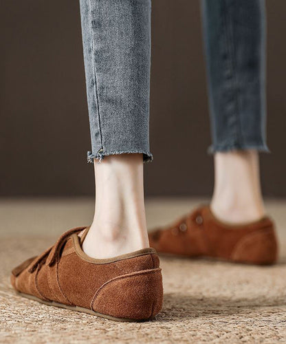 Green Suede Buckle Strap Splicing Flat Shoes for
