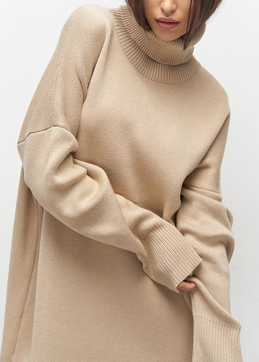 Harper Knit Turtleneck Sweater Dress – Oversized Long Sleeve Pullover