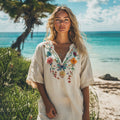 Women's Floral Embroidery Long Sleeve  Casual Linen Shirt elevenforest