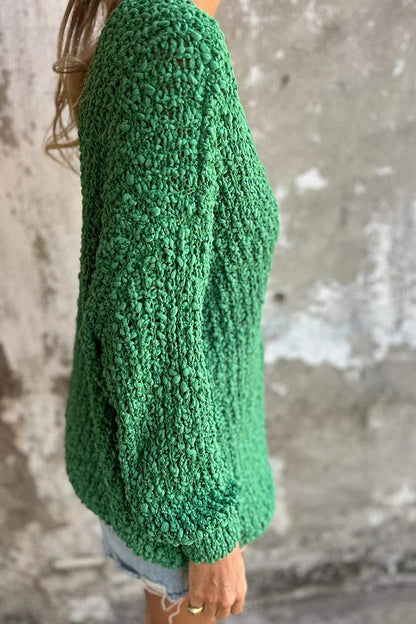 Color V-neck Long-sleeved Loose Knitted Sweater