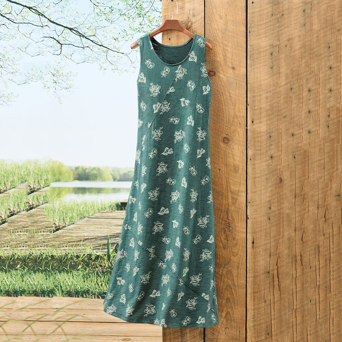 Women's Vintage Floral Art Linen Sleeveless Dress elevenforest