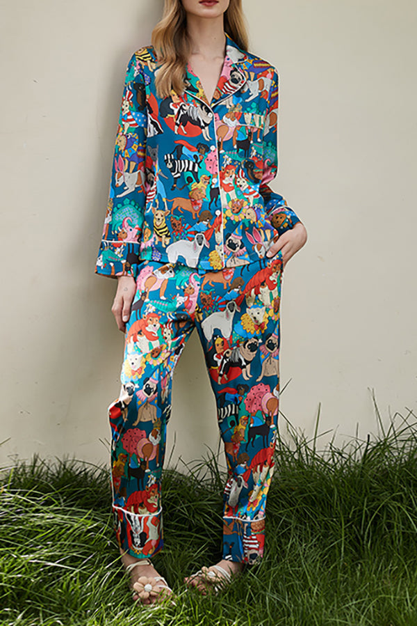 Halloween Dog Print Home Long Sleevestwo Piece Set