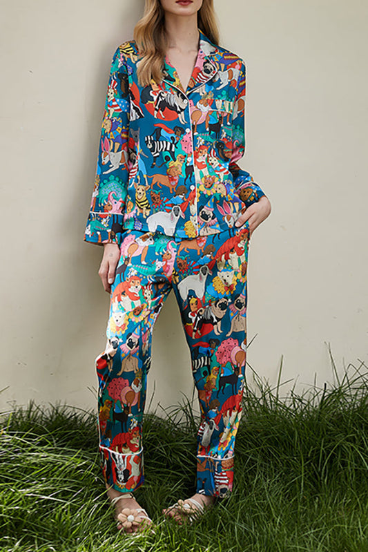 Halloween Dog Print Home Long Sleevestwo Piece Set