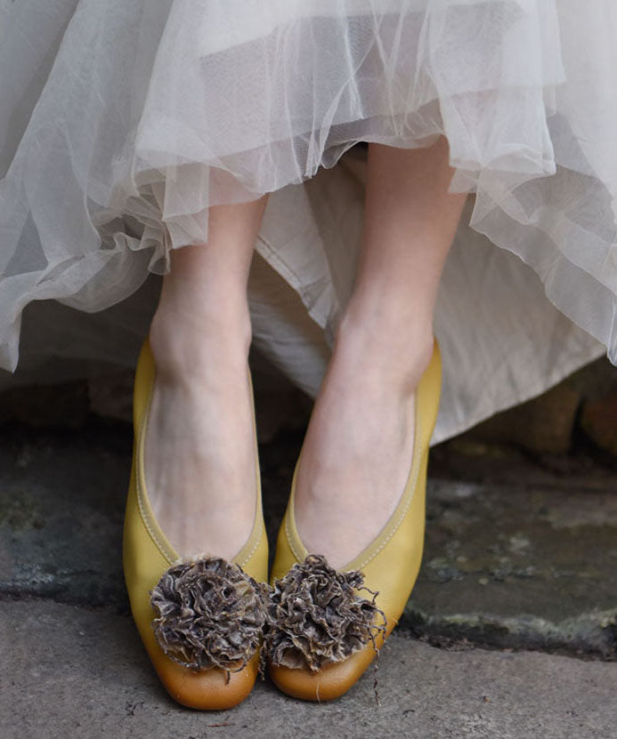 Comfy Yellow Sheepskin Splicing Flat Feet Shoes