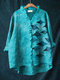 Manta Rays Art Print Ruffled Linen Shirt elevenforest