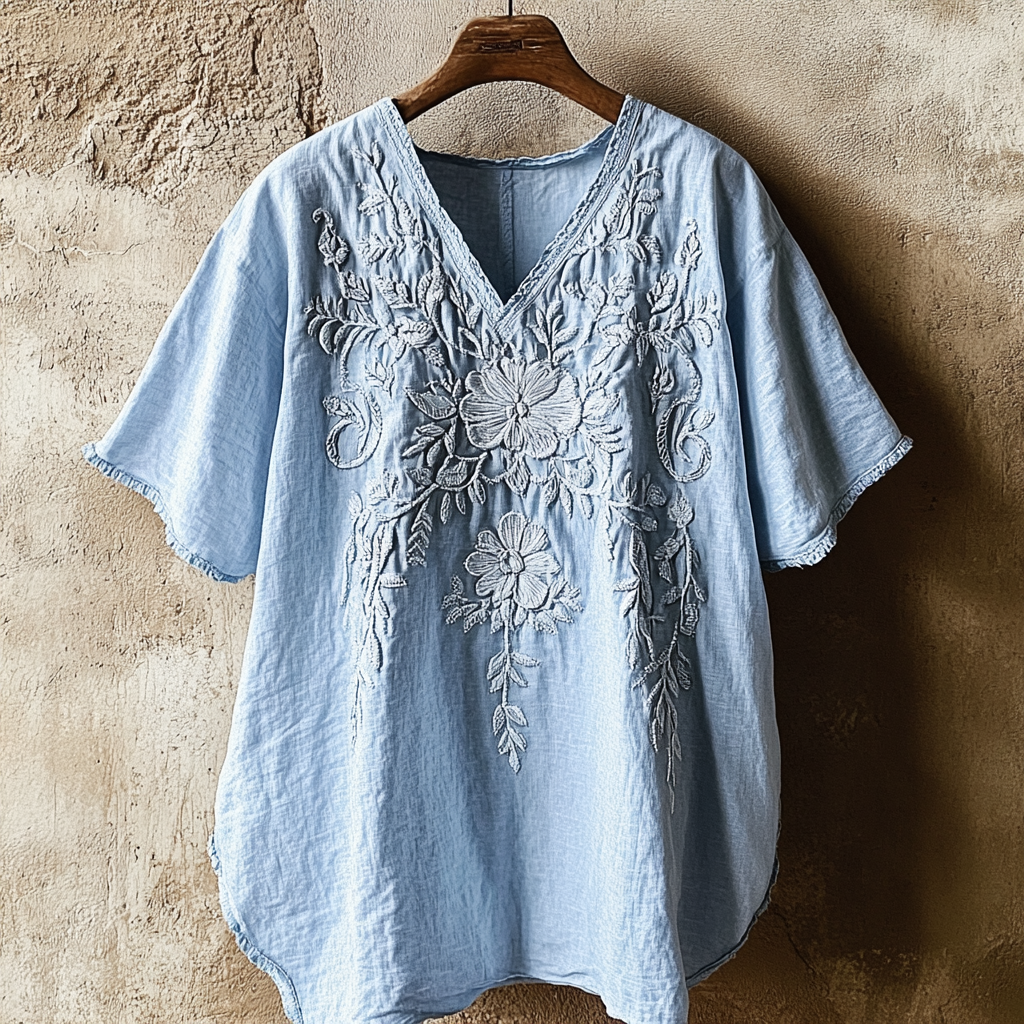 Vintage Floral Lace Art Comfy V Neck T Shirt elevenforest