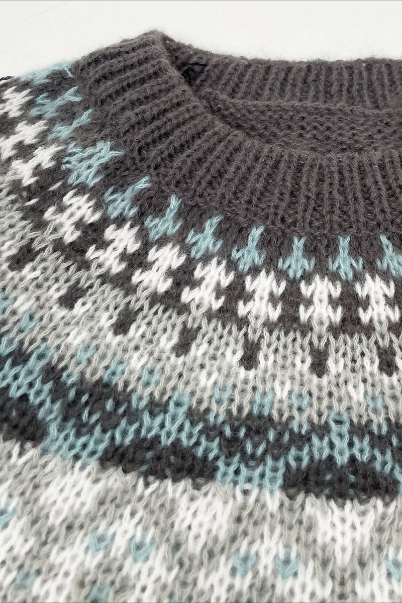 Knit Fair Isle Jacquard Round Neck Loose Sweater
