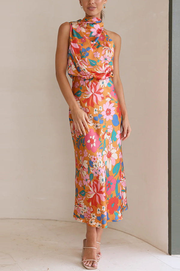 Fascinating Day Halter Neck Elastic Waist Maxi Dress