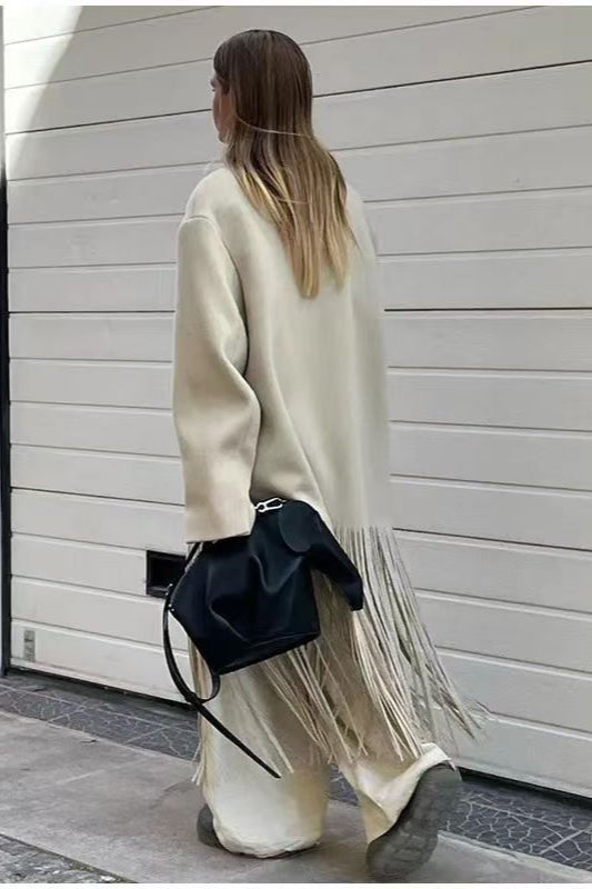 Color Fringe Long Blazer Coat