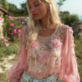 Vintage Boho Floral Embroidery Women's Linen Long Sleeve Shirt elevenforest