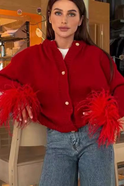 Feather Trim Cardigan