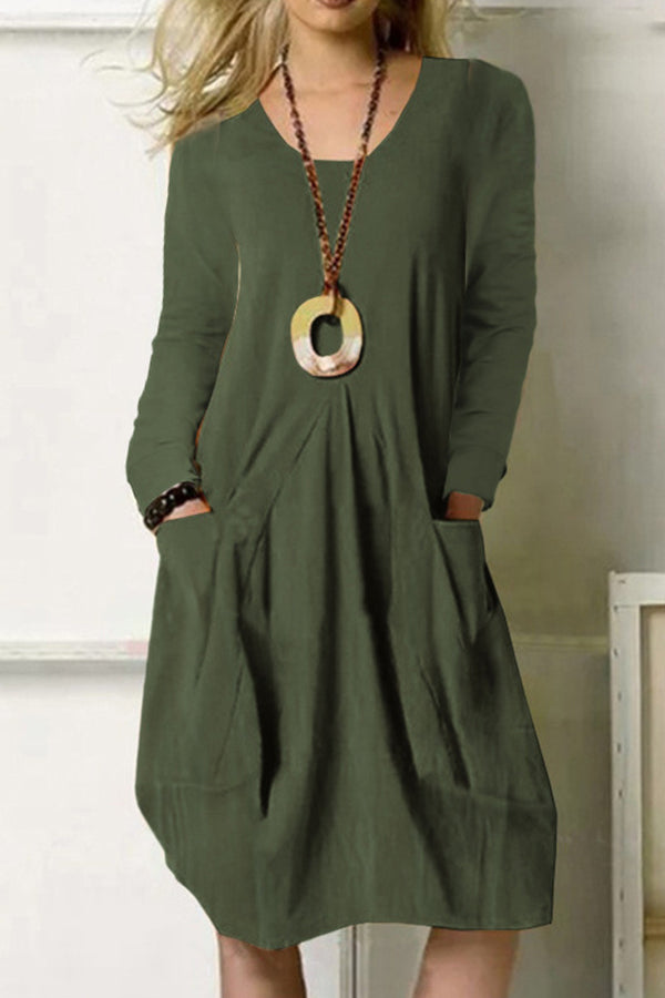 Loose Long Dress Color Pocket Dress