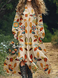 Women's Vintage Art Floral Pattern Cotton And Linen Dress