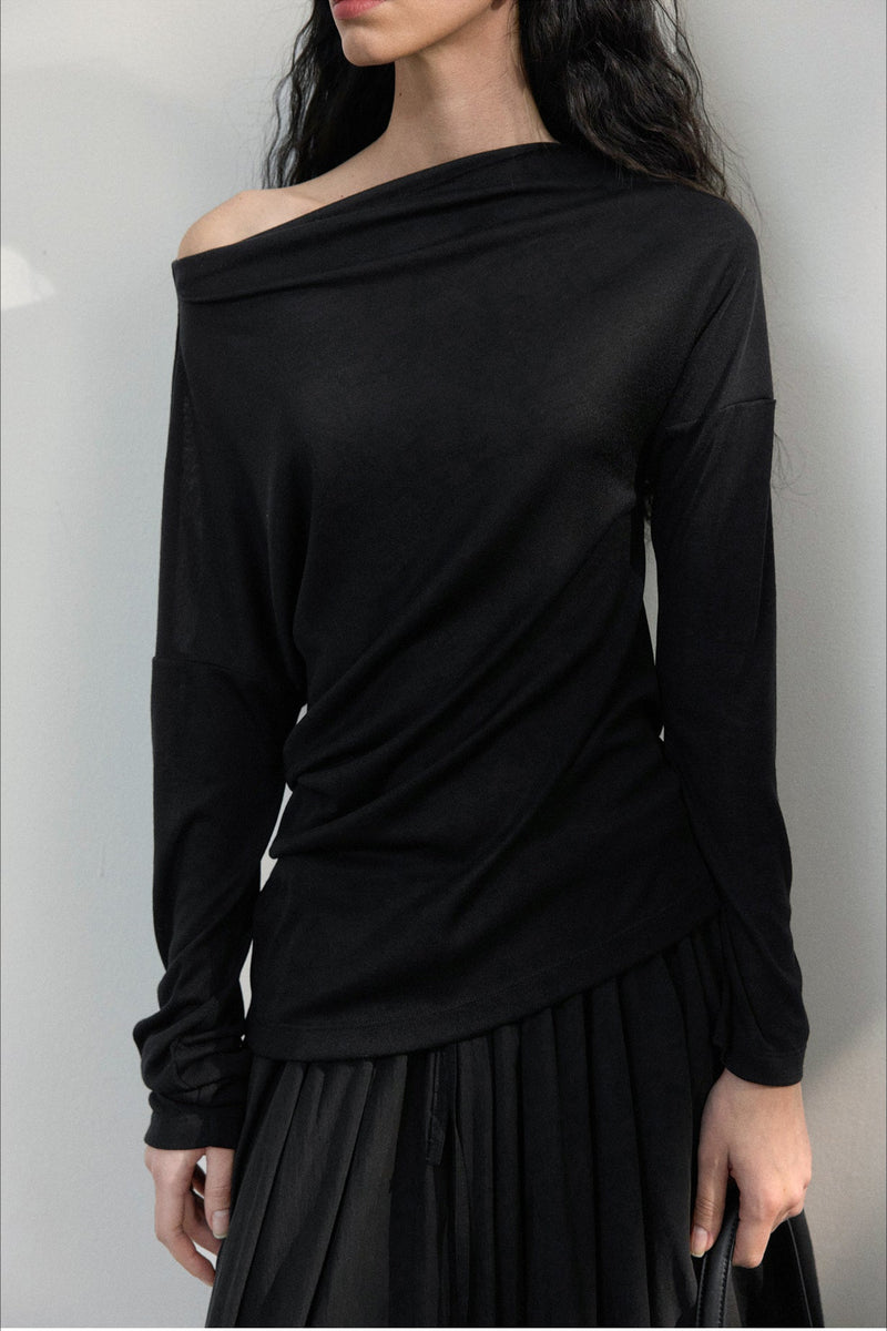 Asymmetrical One-shoulder Fitted Knit Sweater