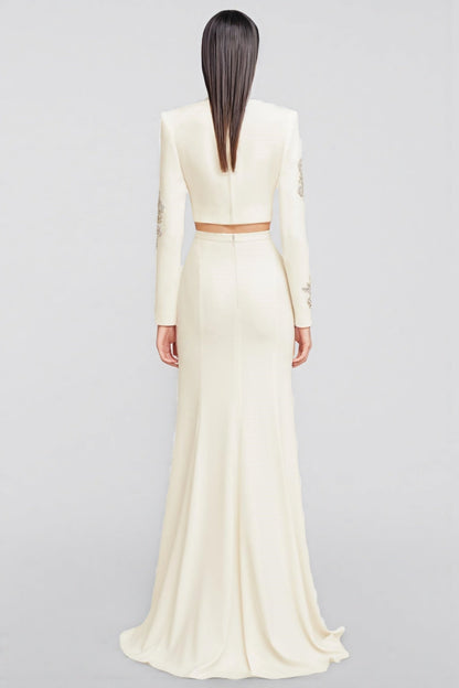 Sebast White Diamond-studded Maxi Dress Set