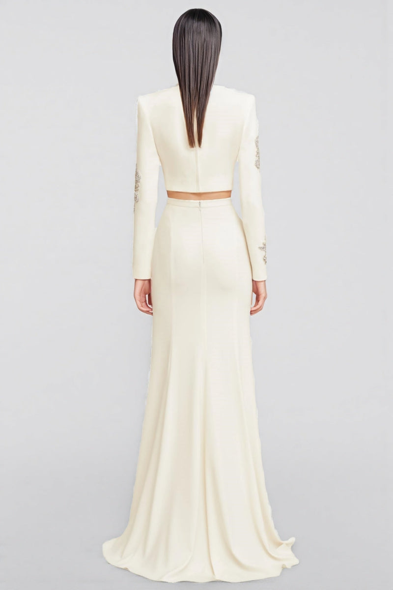 Sebast White Diamond-studded Maxi Dress Set