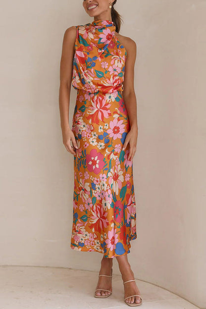 Fascinating Day Halter Neck Elastic Waist Maxi Dress