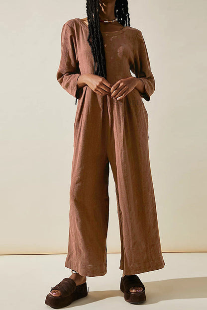 Multicolor Loose Round Neck Wide Leg Jumpsuit