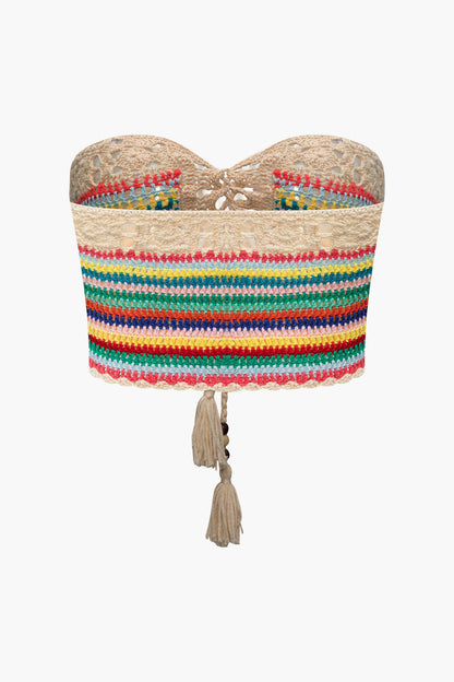 Rainbow Crochet Tie Front Tube Top & Shorts Set