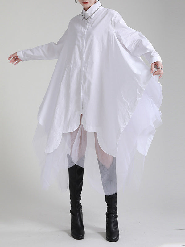 Urban Loose Split-joint Lapel Long Sleeves Midi Dress