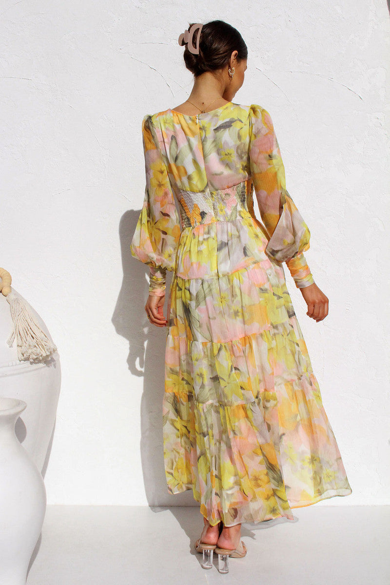 Painted Inspiration Balloon Sleeves Maxi Dress
