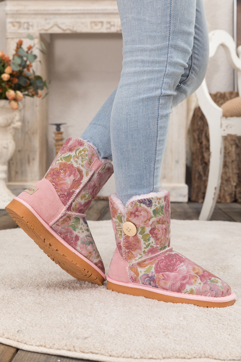 Faux Fur-lined Side Button Shearling Boot