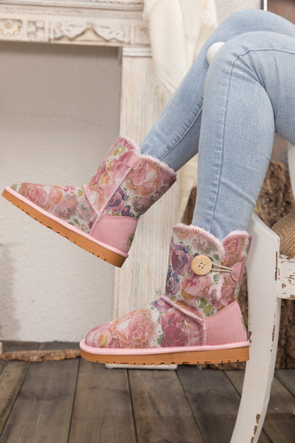 Faux Fur-lined Side Button Shearling Boot