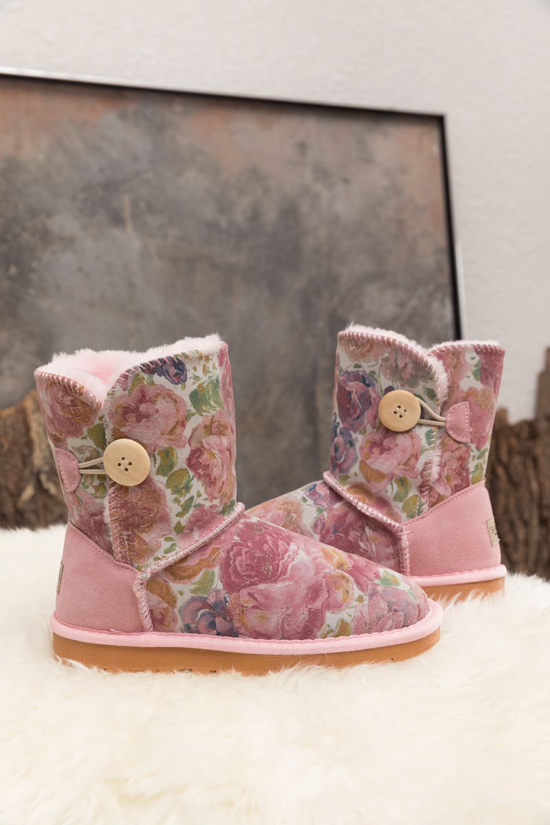 Faux Fur-lined Side Button Shearling Boot