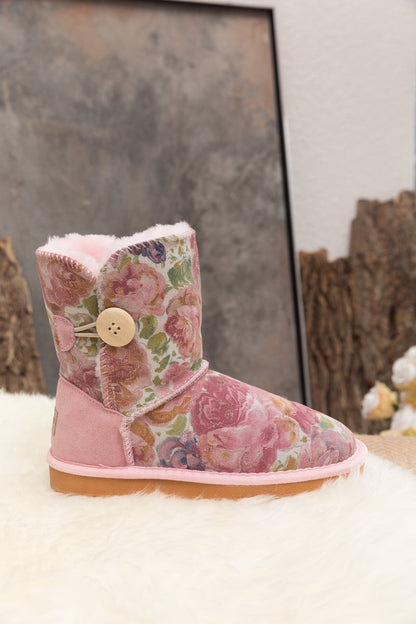 Faux Fur-lined Side Button Shearling Boot