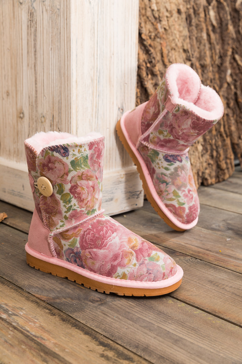 Faux Fur-lined Side Button Shearling Boot