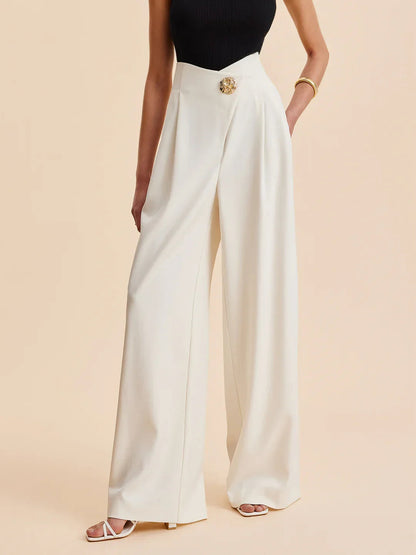 Embellished High-waist Wide-leg Pants
