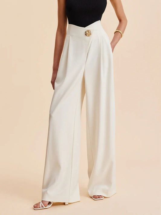 Embellished High-waist Wide-leg Pants