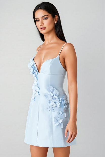 Raldris Blue Backless 3d Mini Dress