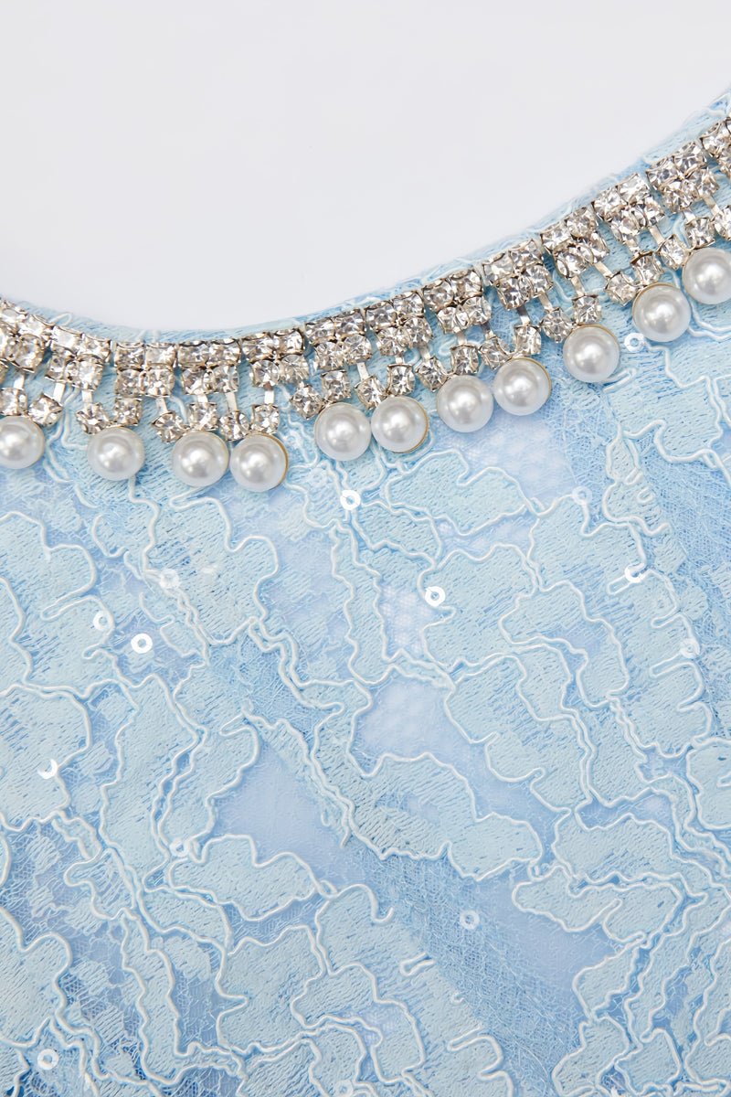 Chantal Blue Lace Embellished Midi Dress