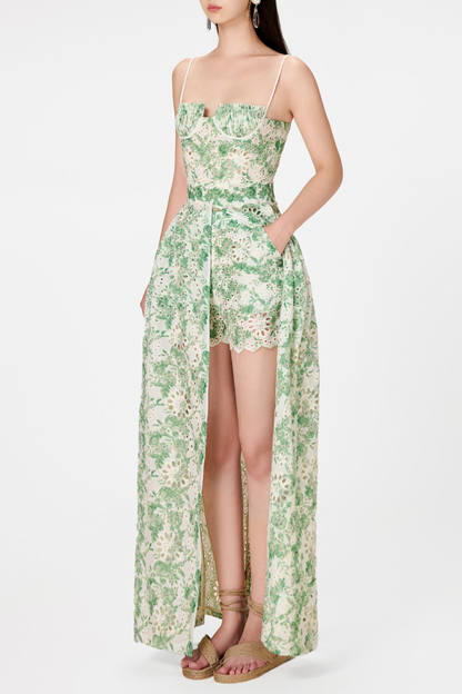 Abetzi Embroidered Shorts & Maxi Dress Set - Green