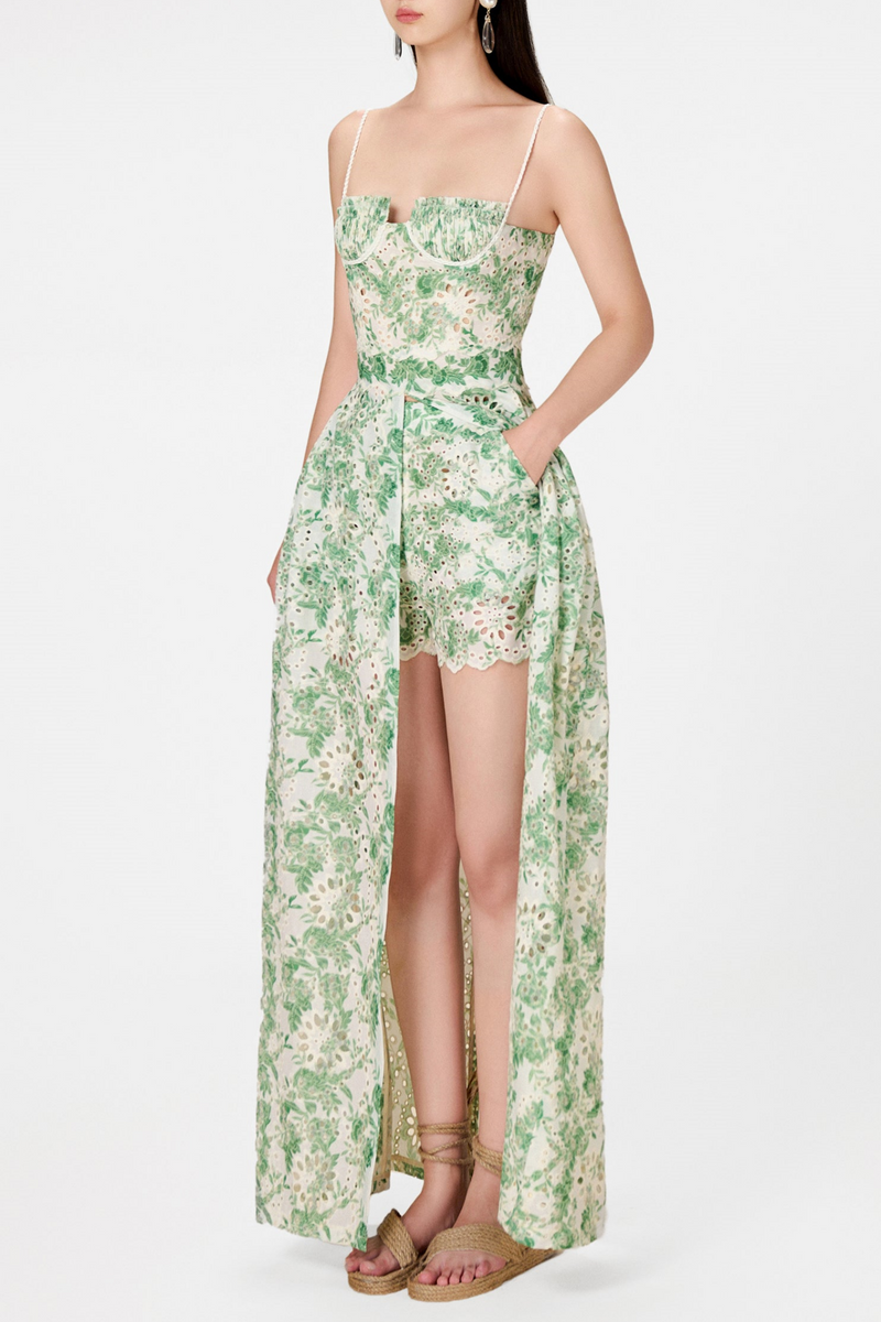 Abetzi Embroidered Shorts & Maxi Dress Set - Green