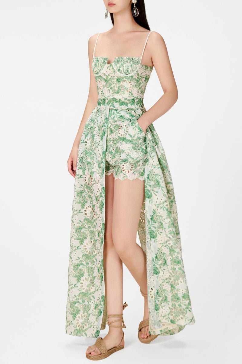 Abetzi Embroidered Shorts & Maxi Dress Set - Green