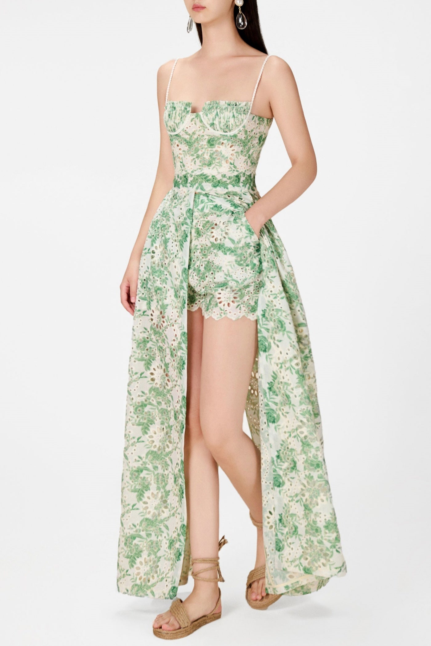 Abetzi Embroidered Shorts & Maxi Dress Set - Green