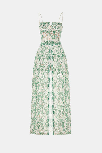 Abetzi Embroidered Shorts & Maxi Dress Set - Green