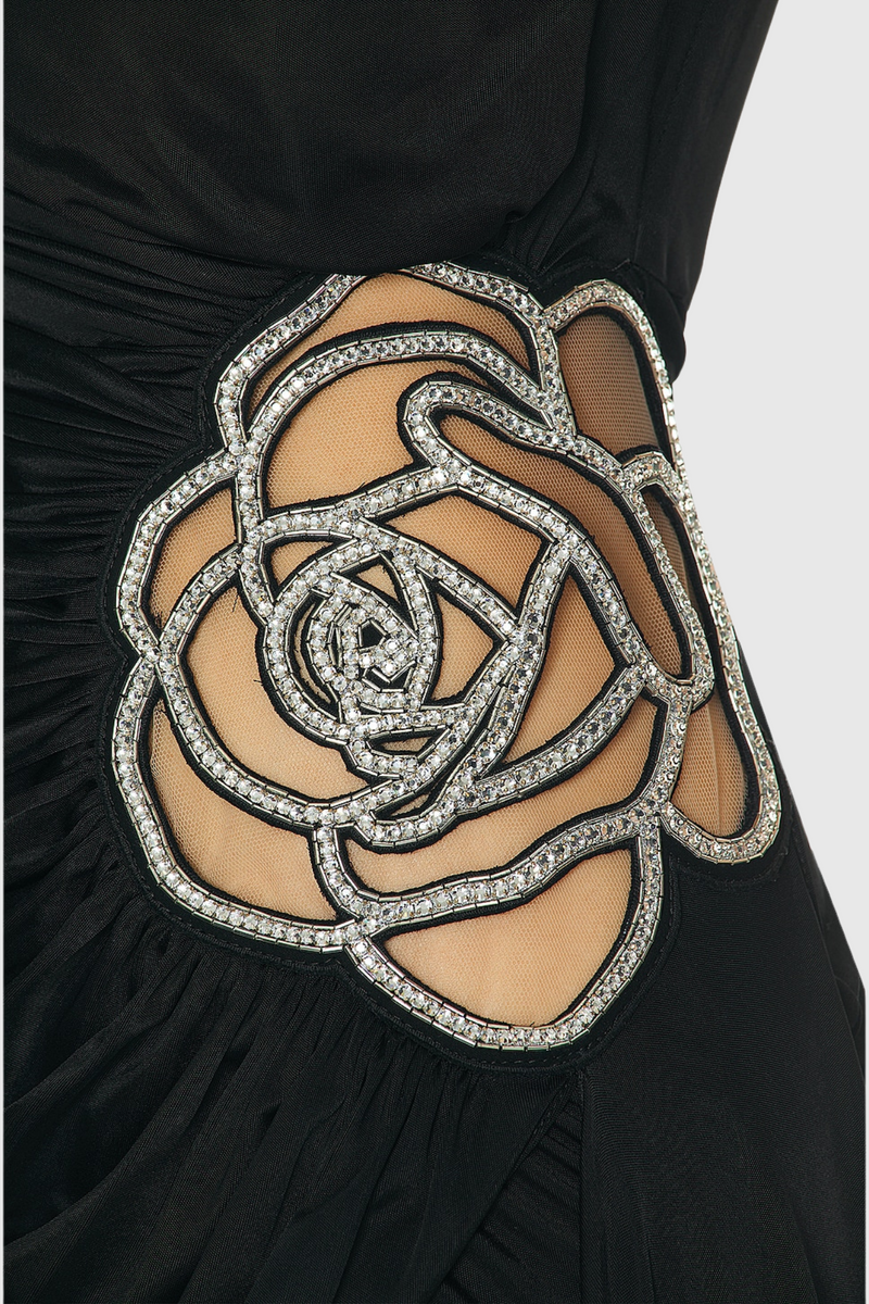 Janett One Shoulder Embellished Mini Dress - Black