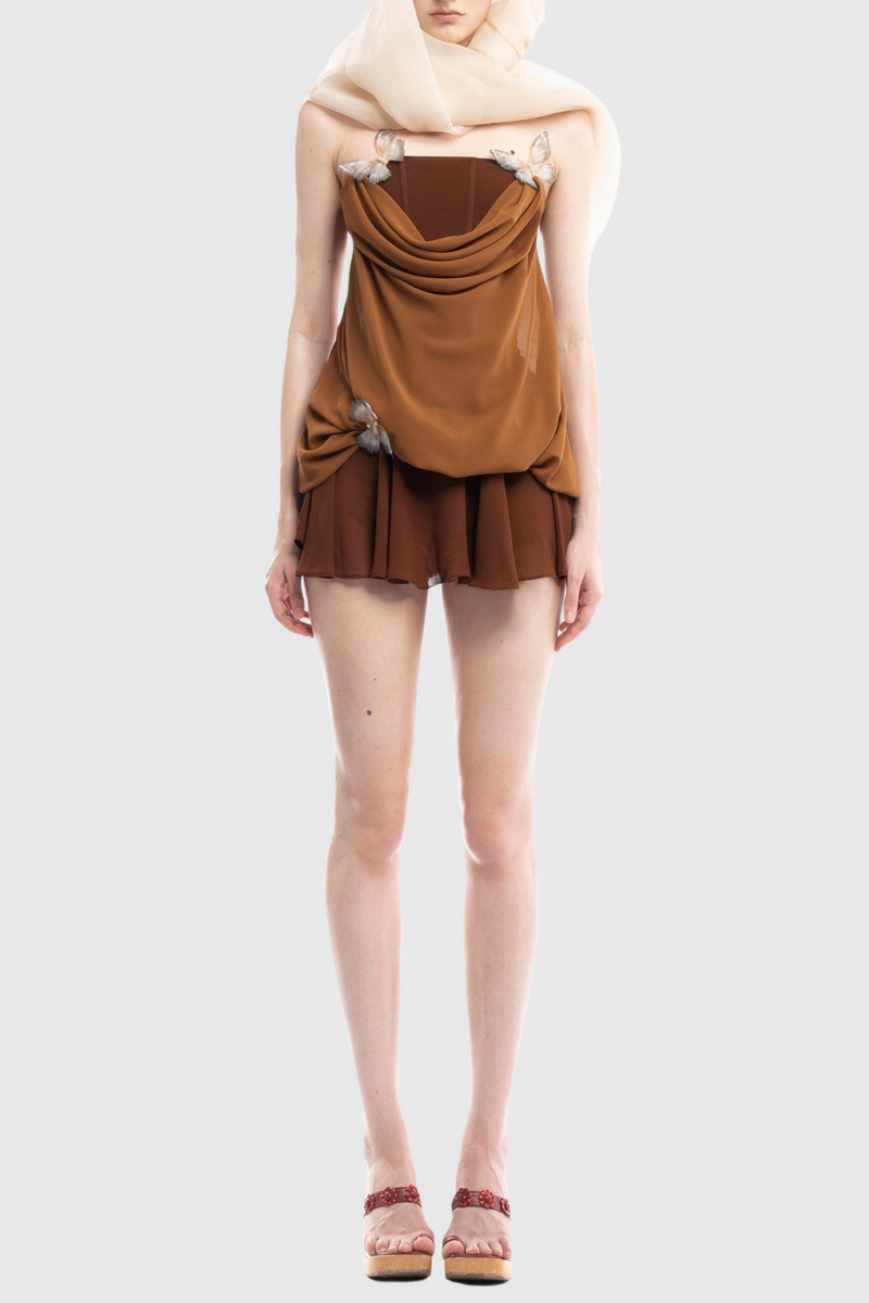 Acosta Strapless Butterfly Embellished Mini Dress