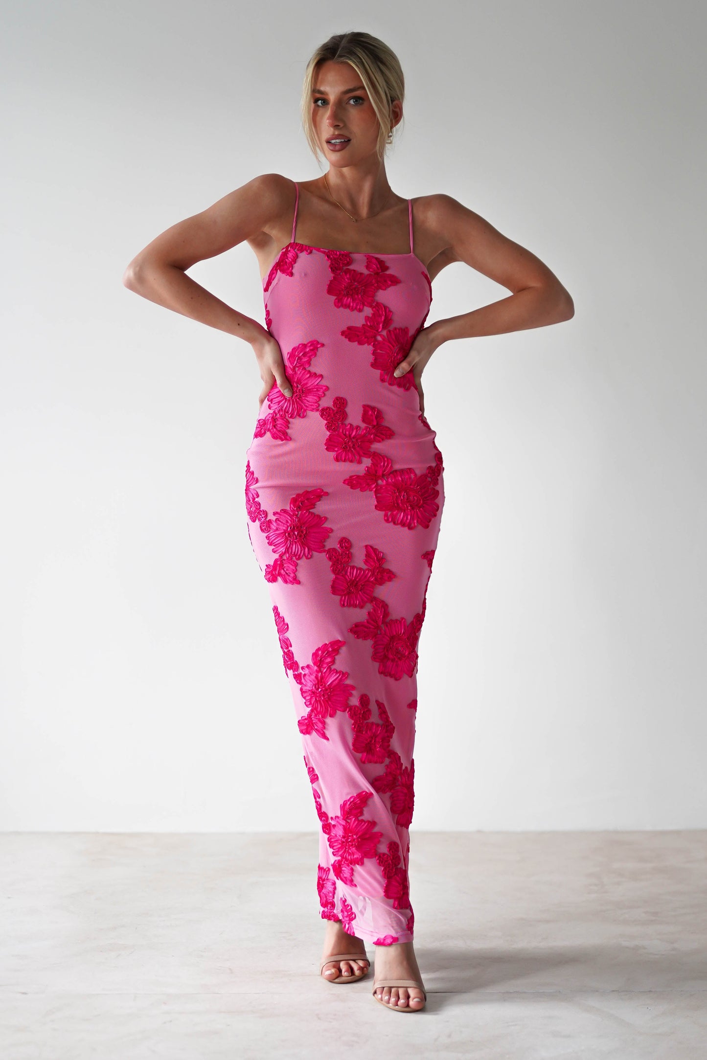 Adorelle - Soft Bloom - Mesh Maxi Dress