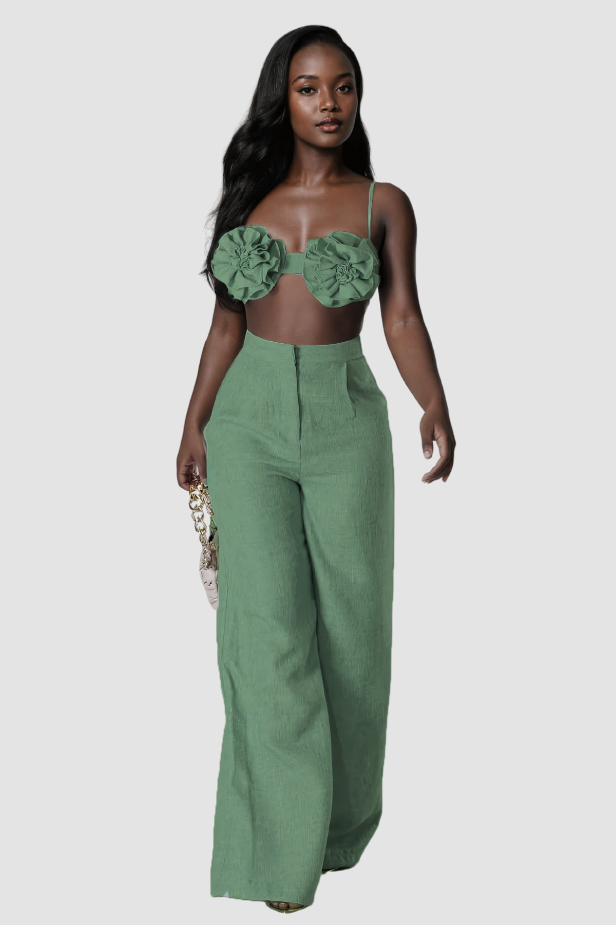 Aero Flower Spaghetti Pants Set in Green