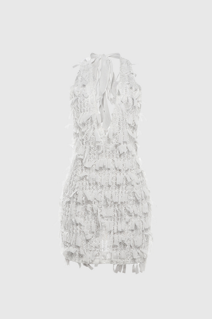 Agapio Halter Neck Fringe Backless Mini Dress