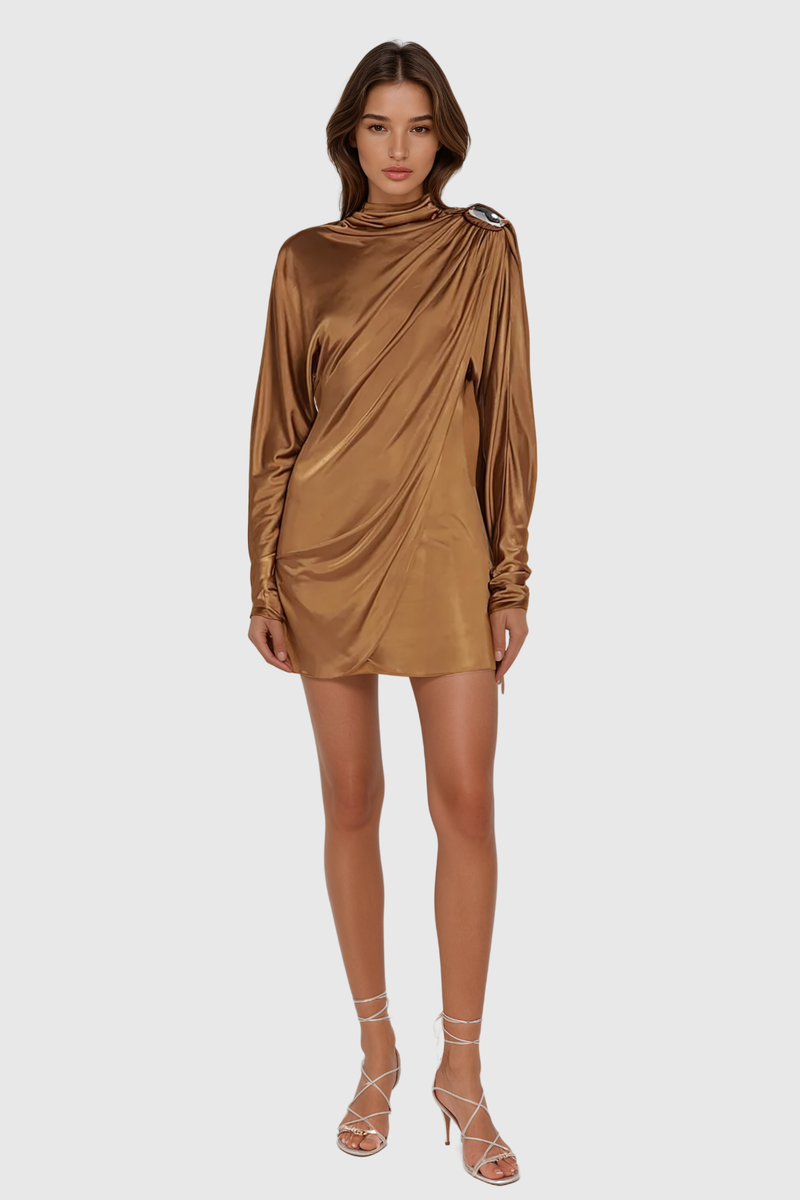 Agu Ruch Fringe Mini Dress in Khaki