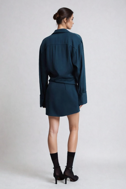 Aguirre Cowl Neck Satin Shirt Mini Dress